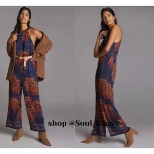 Anthropologie Farm Rio Boho Jumpsuit Navy Orange Terracotta Small